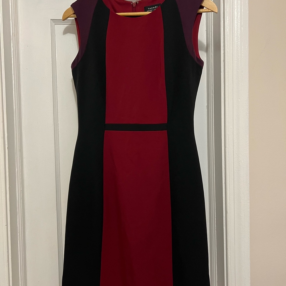 Tahari Black and Red Sheath Midi Dress